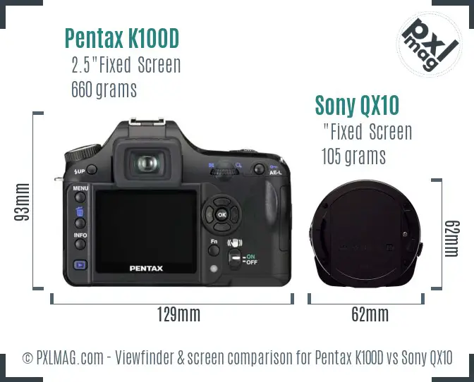 Pentax K100D vs Sony QX10 Screen and Viewfinder comparison