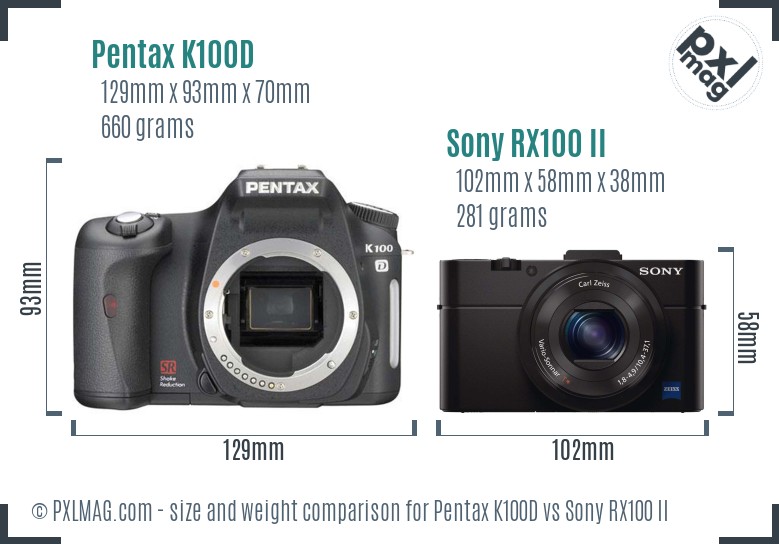 Pentax K100D vs Sony RX100 II size comparison Pentax K100D vs Sony RX100 II size comparison