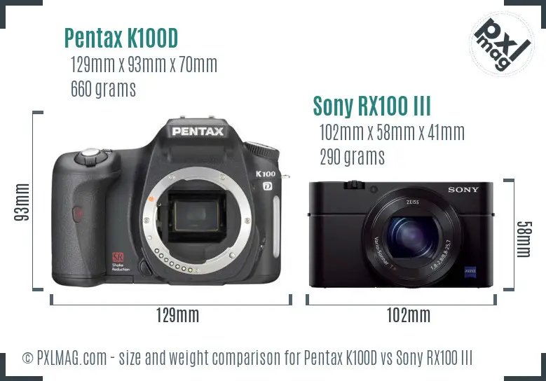 Pentax K100D vs Sony RX100 III size comparison Pentax K100D vs Sony RX100 III size comparison