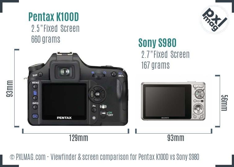 Pentax K100D vs Sony S980 Screen and Viewfinder comparison