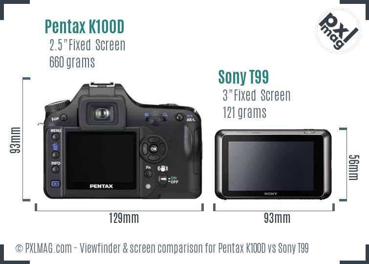 Pentax K100D vs Sony T99 Screen and Viewfinder comparison