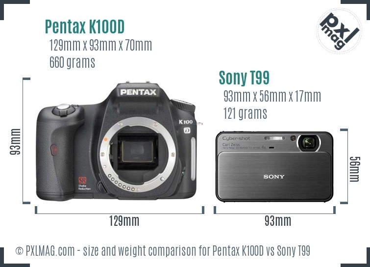 Pentax K100D vs Sony T99 size comparison Pentax K100D vs Sony T99 size comparison