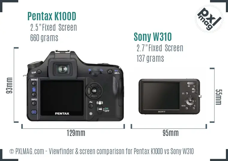 Pentax K100D vs Sony W310 Screen and Viewfinder comparison Pentax K100D vs Sony W310 Screen and Viewfinder comparison