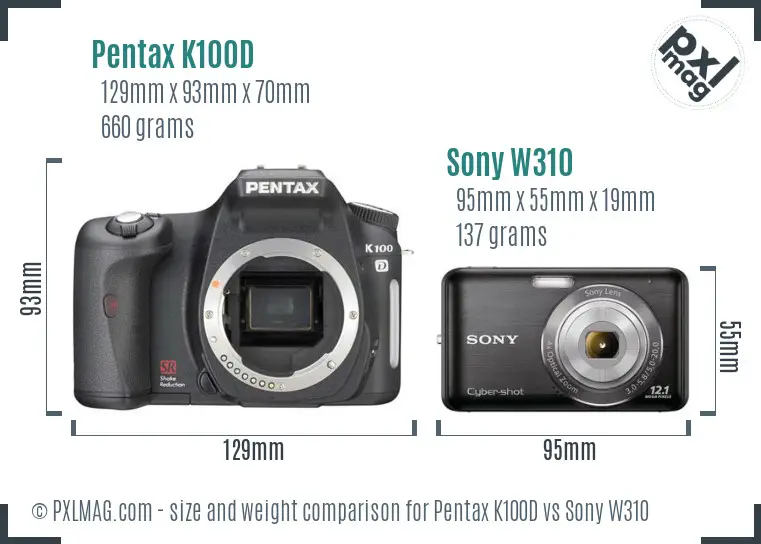 Pentax K100D vs Sony W310 size comparison Pentax K100D vs Sony W310 size comparison