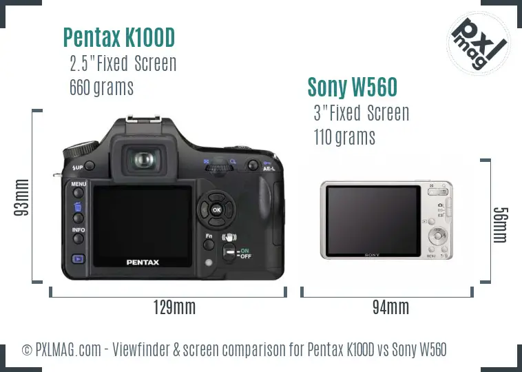 Pentax K100D vs Sony W560 Screen and Viewfinder comparison