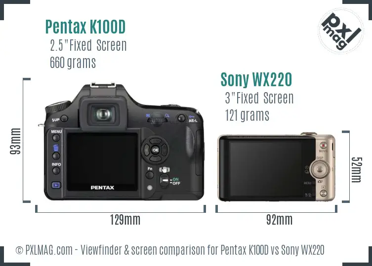 Pentax K100D vs Sony WX220 Screen and Viewfinder comparison
