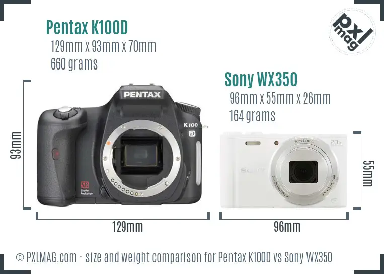 Pentax K100D vs Sony WX350 size comparison