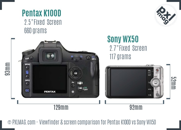 Pentax K100D vs Sony WX50 Screen and Viewfinder comparison