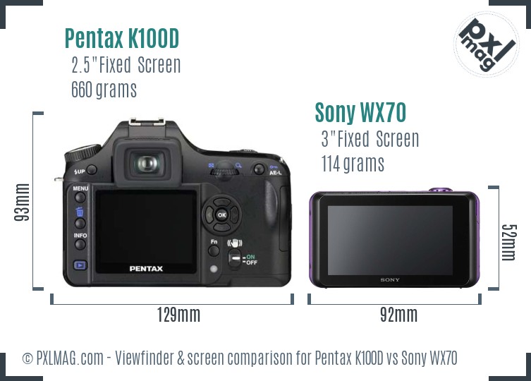 Pentax K100D vs Sony WX70 Screen and Viewfinder comparison