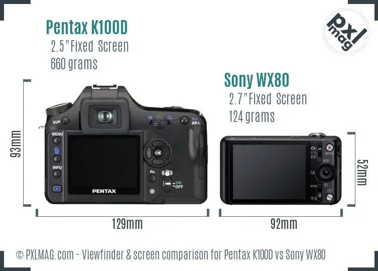 Pentax K100D vs Sony WX80 Screen and Viewfinder comparison