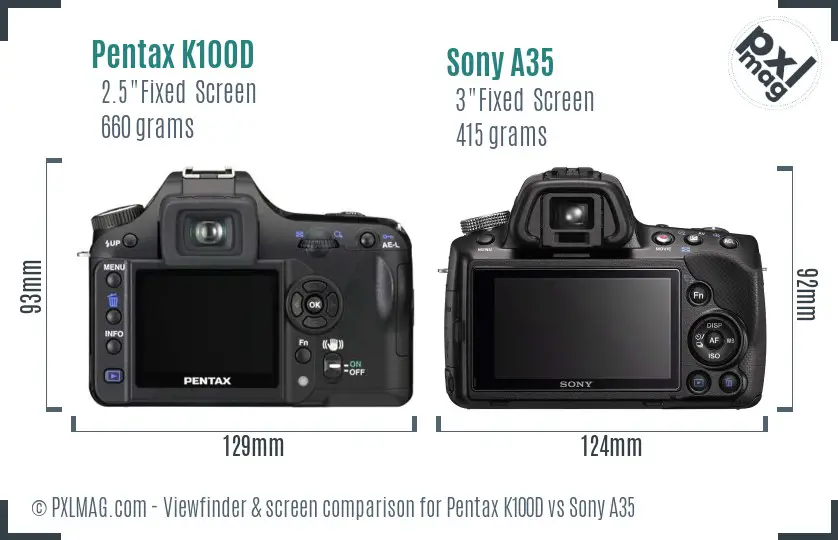 Pentax K100D vs Sony A35 Screen and Viewfinder comparison