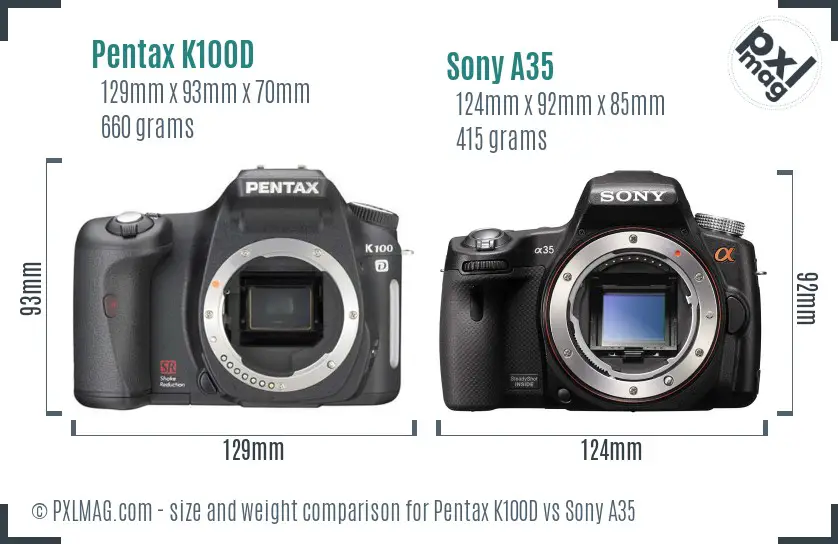 Pentax K100D vs Sony A35 size comparison