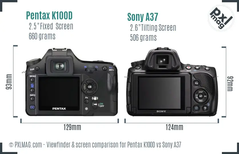 Pentax K100D vs Sony A37 Screen and Viewfinder comparison