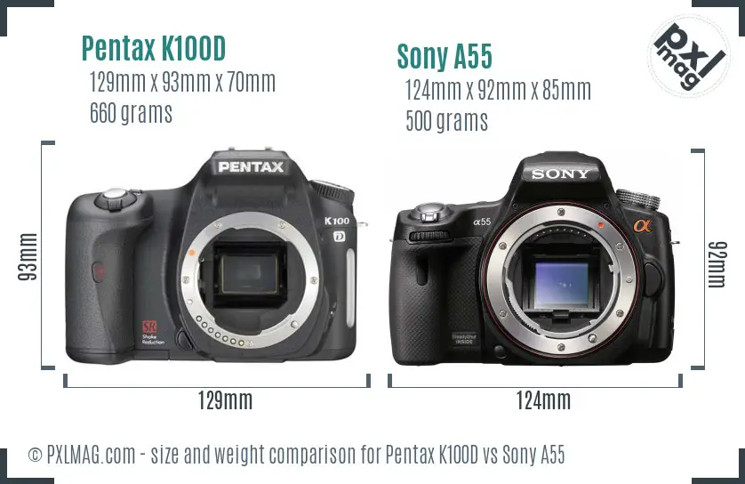 Pentax K100D vs Sony A55 size comparison