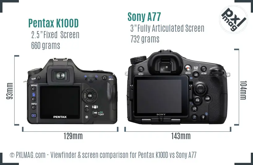 Pentax K100D vs Sony A77 Screen and Viewfinder comparison