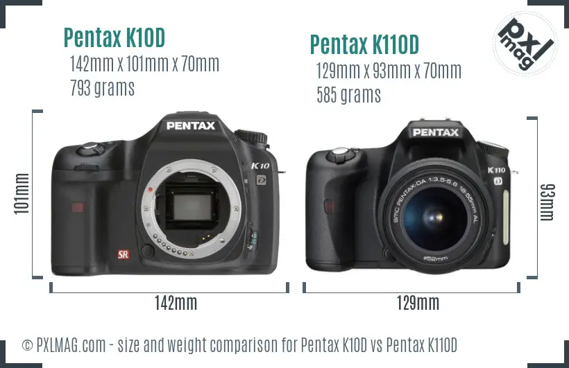 Pentax K10D vs Pentax K110D size comparison