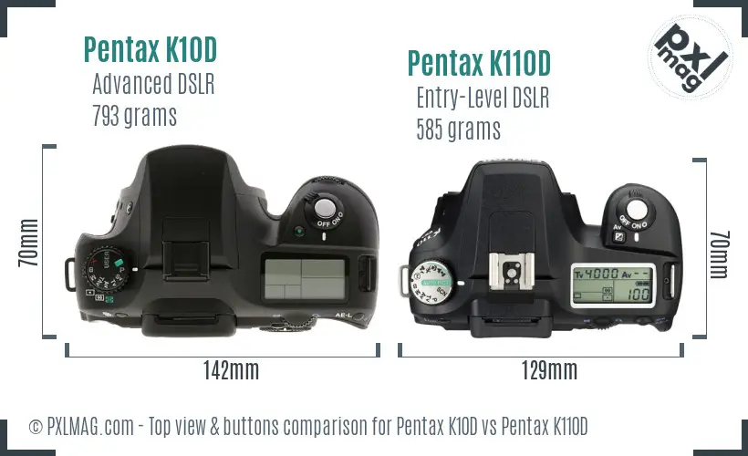 Pentax K10D vs Pentax K110D top view buttons comparison