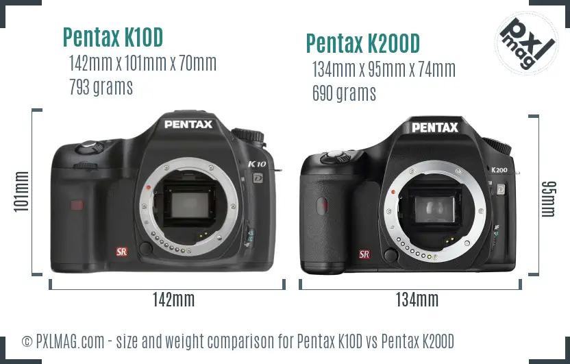 Pentax K10D vs Pentax K200D size comparison