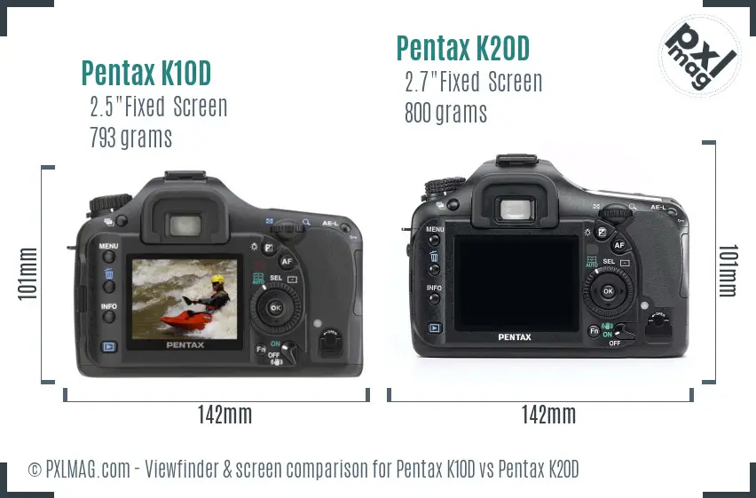 Pentax K10D vs Pentax K20D Screen and Viewfinder comparison