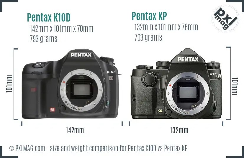 Pentax K10D vs Pentax KP size comparison