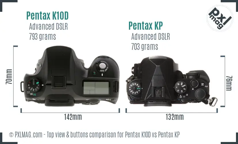 Pentax K10D vs Pentax KP top view buttons comparison