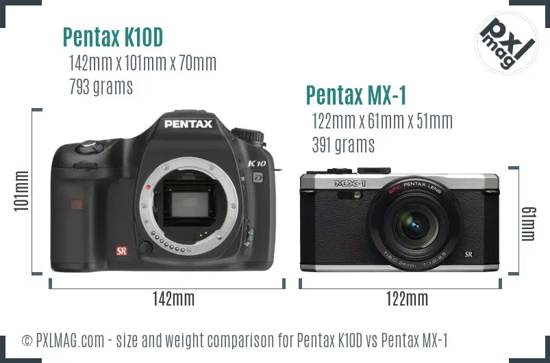 Pentax K10D vs Pentax MX-1 size comparison