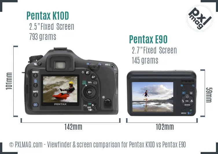 Pentax K10D vs Pentax E90 Screen and Viewfinder comparison