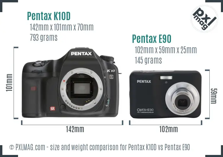Pentax K10D vs Pentax E90 size comparison