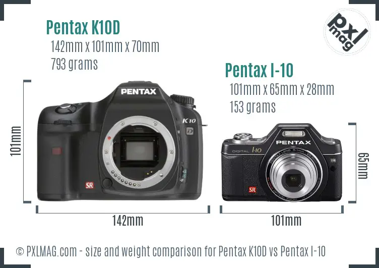 Pentax K10D vs Pentax I-10 size comparison