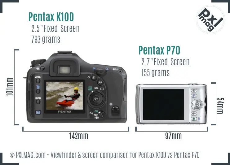 Pentax K10D vs Pentax P70 Screen and Viewfinder comparison