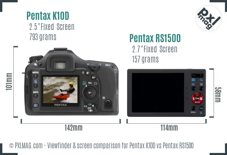 Pentax K10D vs Pentax RS1500 Screen and Viewfinder comparison
