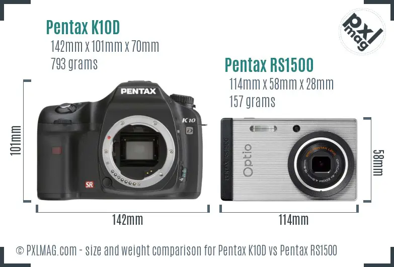 Pentax K10D vs Pentax RS1500 size comparison