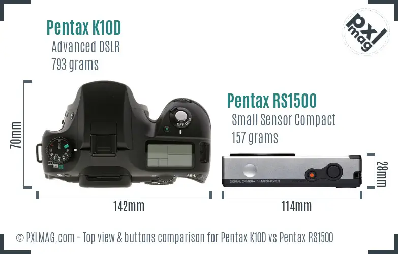 Pentax K10D vs Pentax RS1500 top view buttons comparison