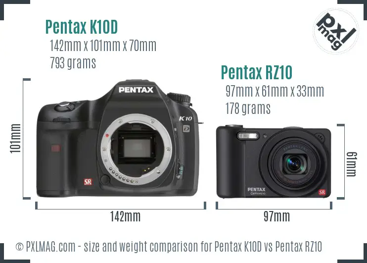 Pentax K10D vs Pentax RZ10 size comparison