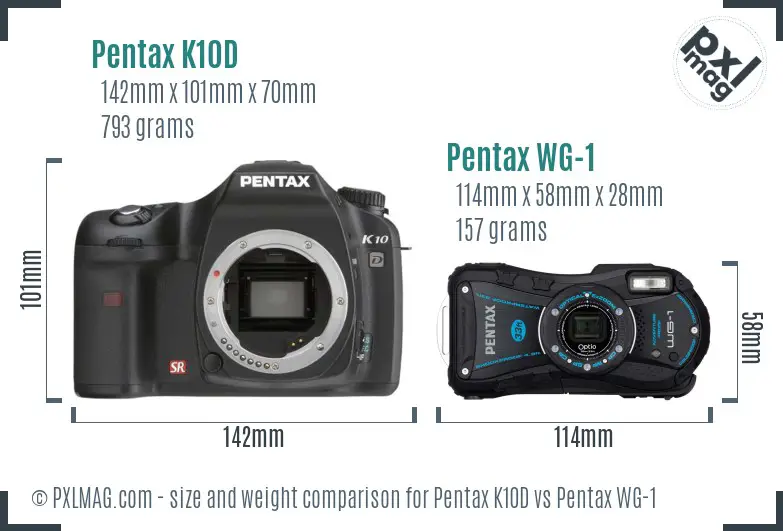 Pentax K10D vs Pentax WG-1 size comparison