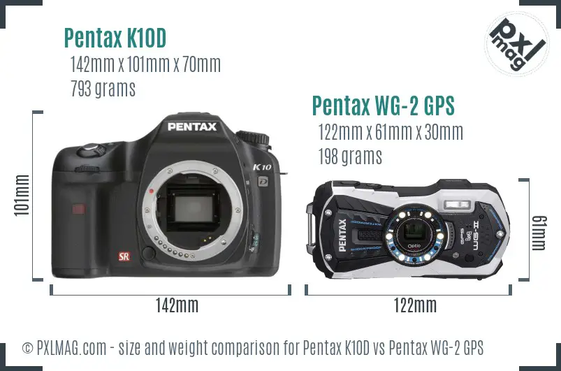 Pentax K10D vs Pentax WG-2 GPS size comparison