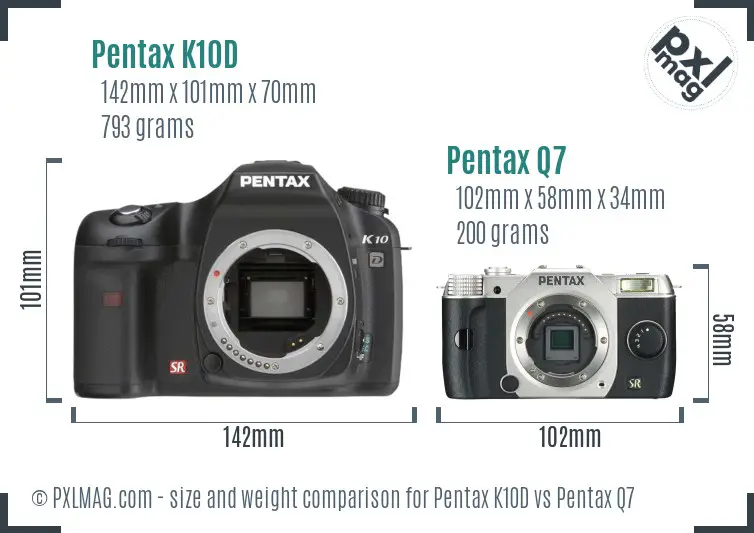 Pentax K10D vs Pentax Q7 size comparison