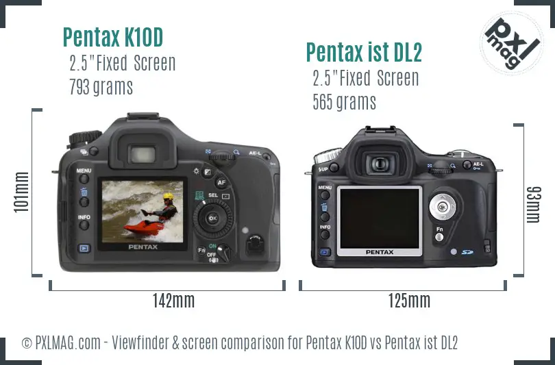 Pentax K10D vs Pentax ist DL2 Screen and Viewfinder comparison