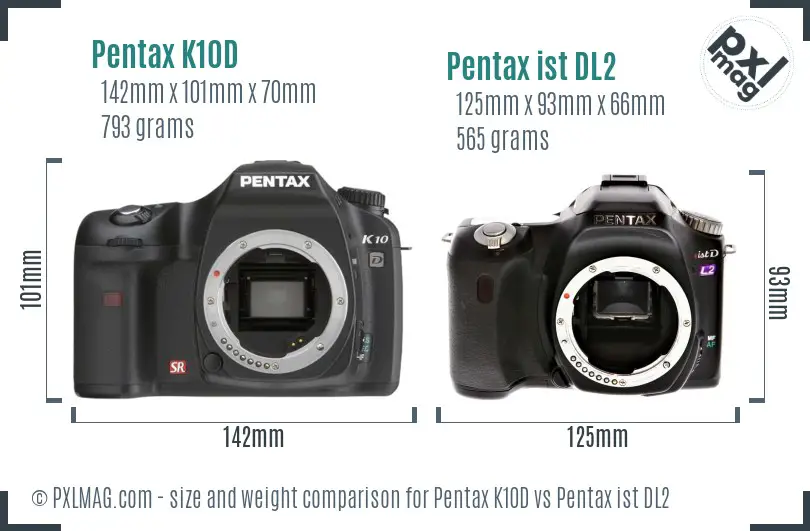 Pentax K10D vs Pentax ist DL2 size comparison