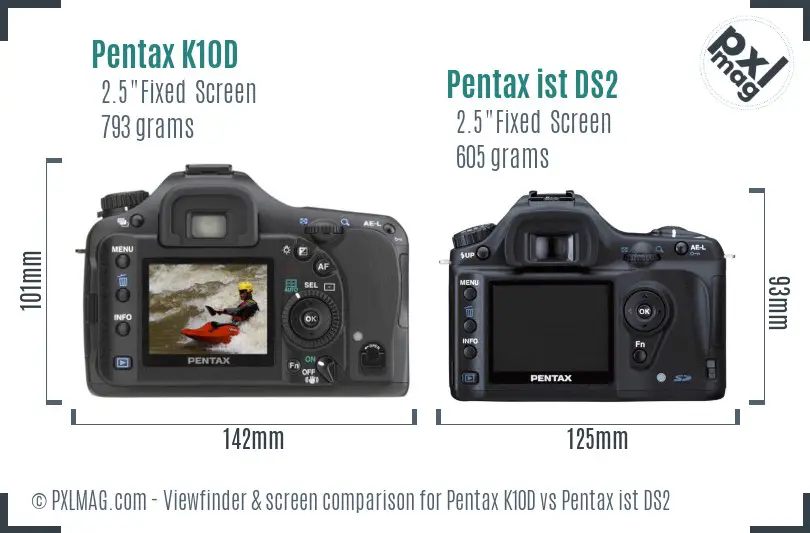 Pentax K10D vs Pentax ist DS2 Screen and Viewfinder comparison