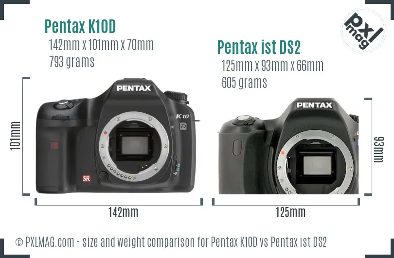Pentax K10D vs Pentax ist DS2 size comparison