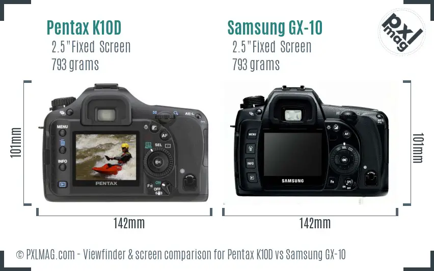 Pentax K10D vs Samsung GX-10 Screen and Viewfinder comparison