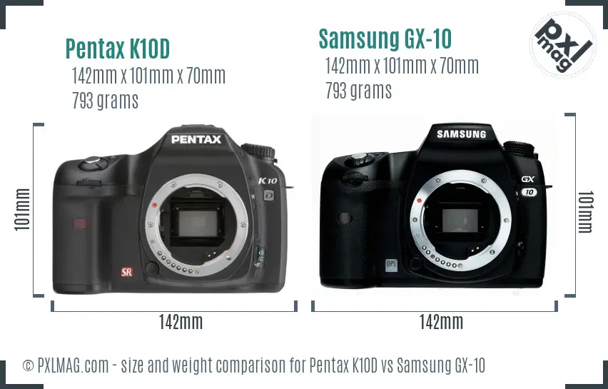 Pentax K10D vs Samsung GX-10 size comparison