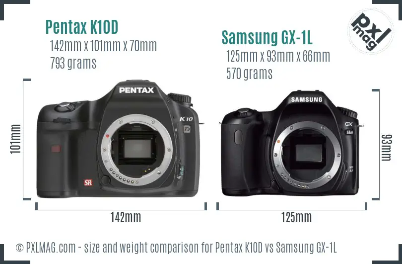 Pentax K10D vs Samsung GX-1L size comparison
