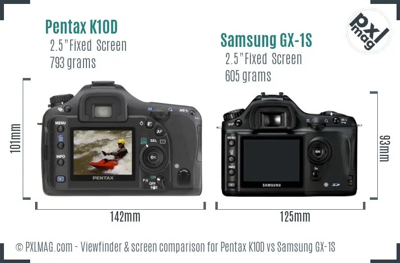 Pentax K10D vs Samsung GX-1S Screen and Viewfinder comparison