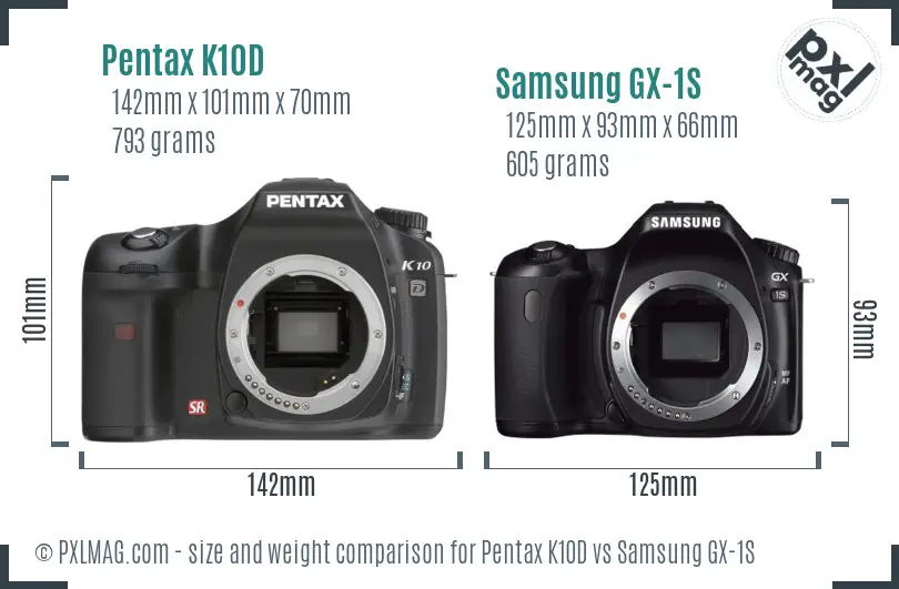 Pentax K10D vs Samsung GX-1S size comparison