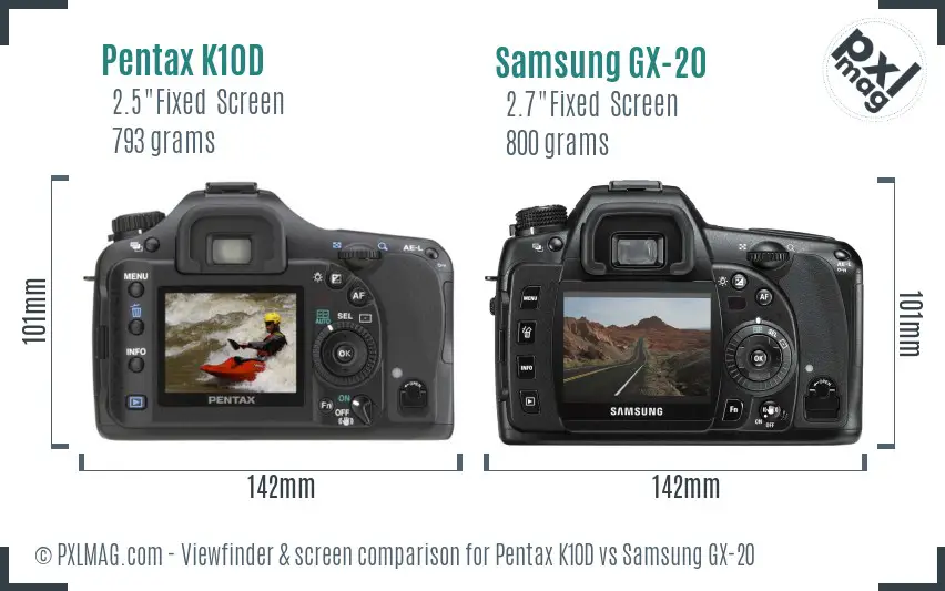 Pentax K10D vs Samsung GX-20 Screen and Viewfinder comparison