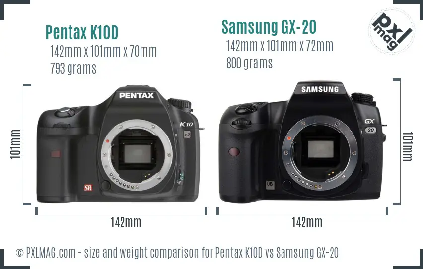 Pentax K10D vs Samsung GX-20 size comparison