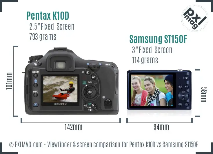 Pentax K10D vs Samsung ST150F Screen and Viewfinder comparison