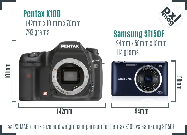 Pentax K10D vs Samsung ST150F size comparison